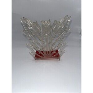 Vintage Lustro Ware Flower Tulip Napkin Mail Holder Clear Design Midcentury